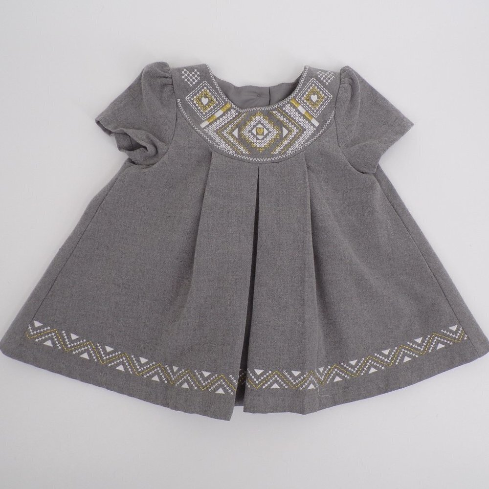 Tahari Baby Girls' Cute Pleated Lined Button Back Dress - soft gray, size 18M